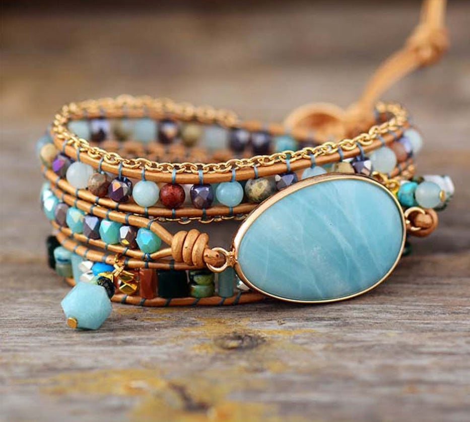Natural Tianhe Stone Hand Woven Leather Bracelet
