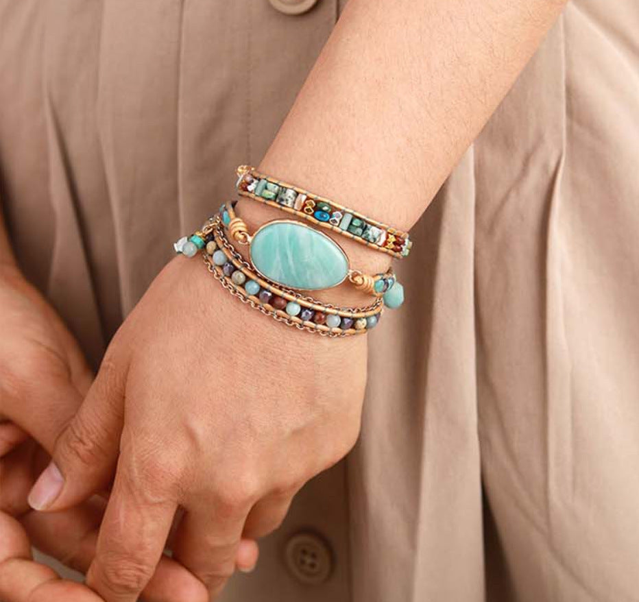 Natural Tianhe Stone Hand Woven Leather Bracelet