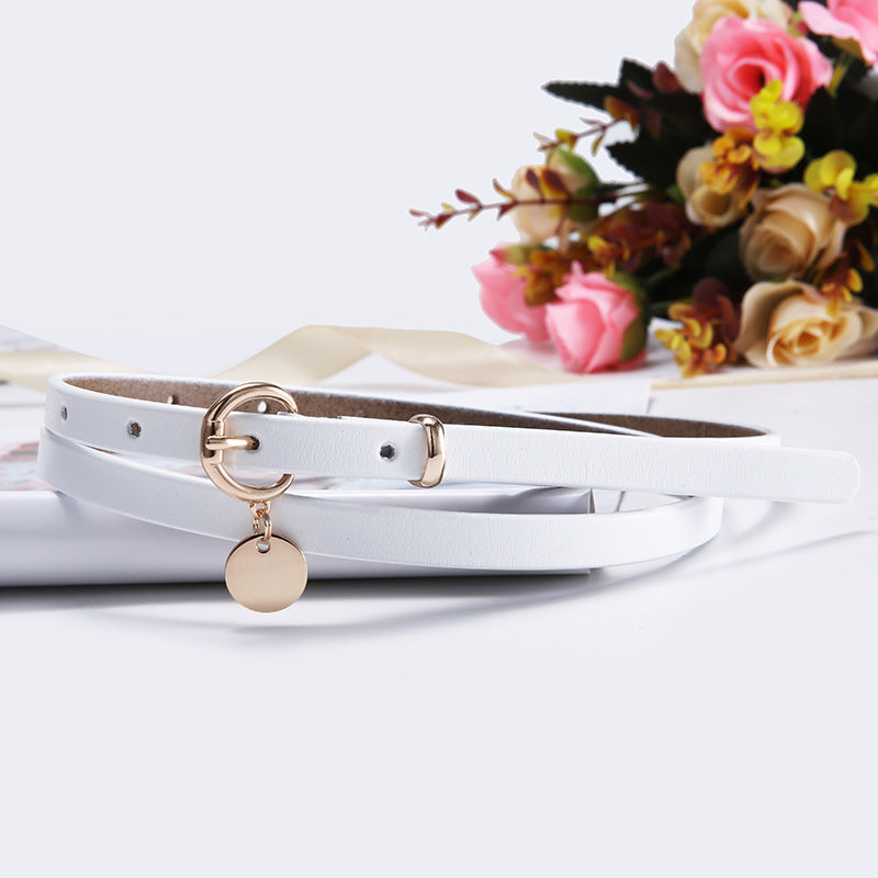 Thin Belt Retro Alloy Buckle Cowhide Decorative Dress Belt
