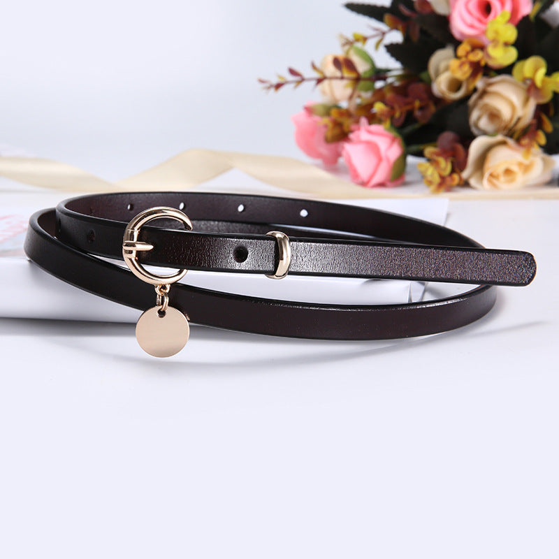 Thin Belt Retro Alloy Buckle Cowhide Decorative Dress Belt