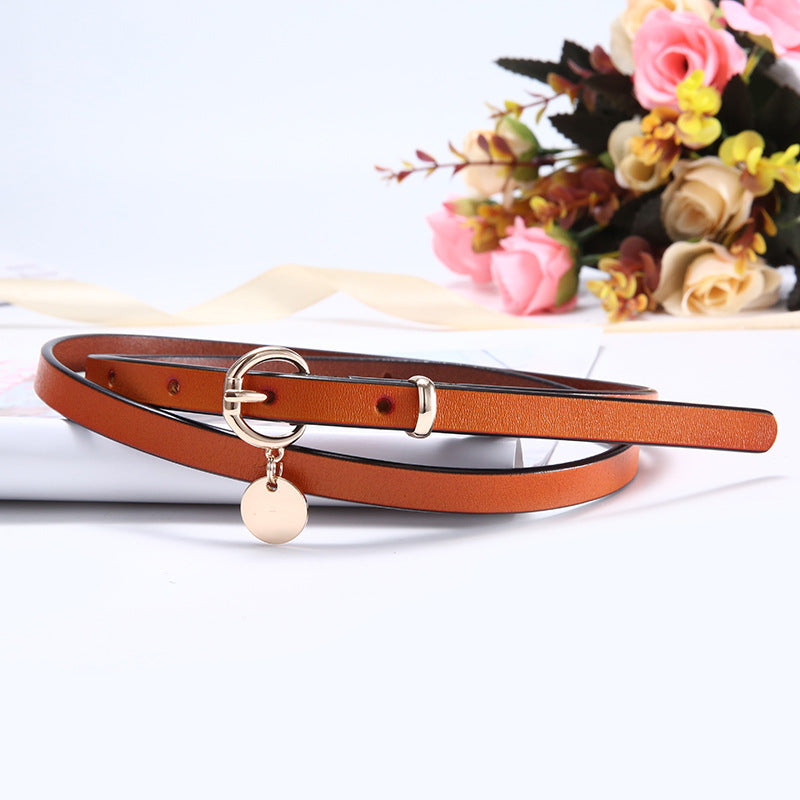 Thin Belt Retro Alloy Buckle Cowhide Decorative Dress Belt