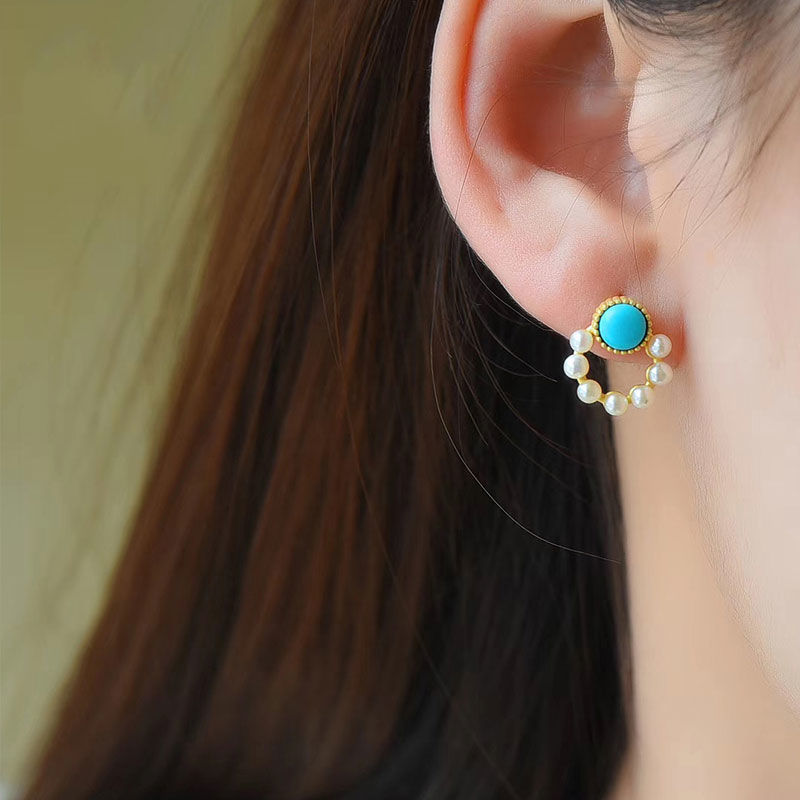 Boucles d'oreilles clous turquoise Boucles d'oreilles rondes perle