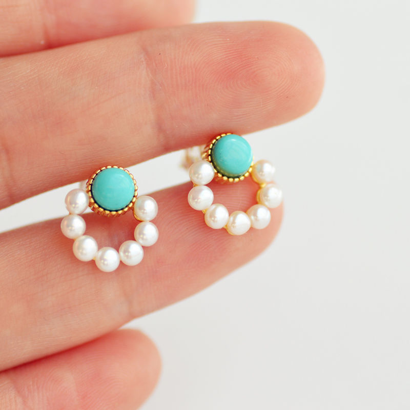 Boucles d'oreilles clous turquoise Boucles d'oreilles rondes perle