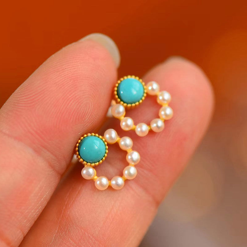 Boucles d'oreilles clous turquoise Boucles d'oreilles rondes perle