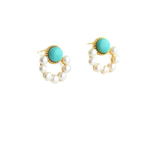 Boucles d'oreilles clous turquoise Boucles d'oreilles rondes perle