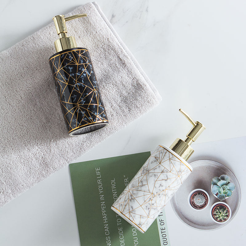Bouteille de lotion/shampoing en céramique imitation marbre - Accessoires de salle de bain