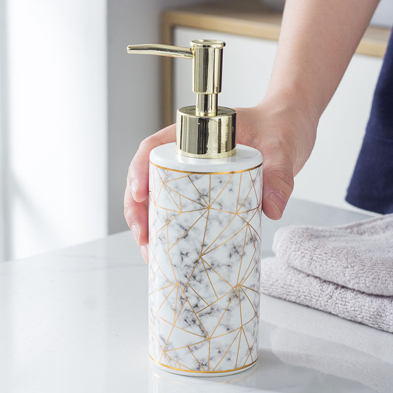 Bouteille de lotion/shampoing en céramique imitation marbre - Accessoires de salle de bain