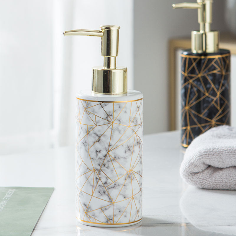 Bouteille de lotion/shampoing en céramique imitation marbre - Accessoires de salle de bain