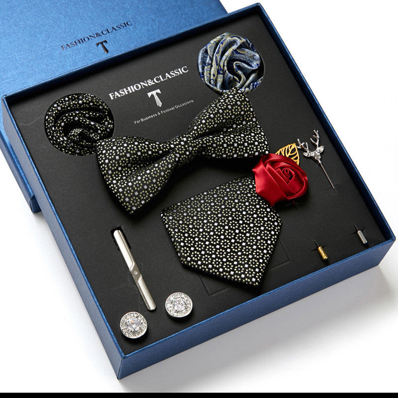 Nouvelle Cravate Homme Coffret Cadeau Mode Affaires Rayée Foulard Carré Combinaison Coffret Cadeau