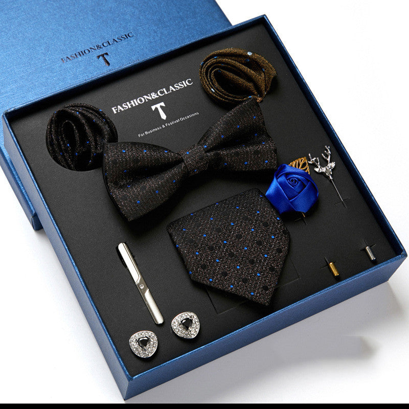 Nouvelle Cravate Homme Coffret Cadeau Mode Affaires Rayée Foulard Carré Combinaison Coffret Cadeau