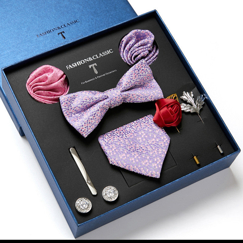 Nouvelle Cravate Homme Coffret Cadeau Mode Affaires Rayée Foulard Carré Combinaison Coffret Cadeau