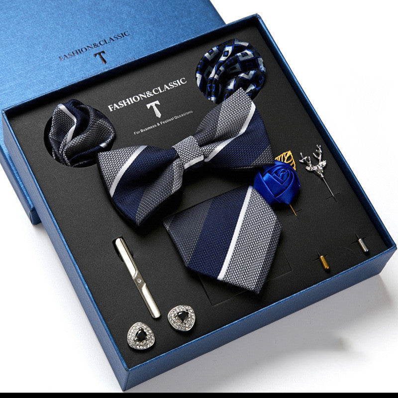 Nouvelle Cravate Homme Coffret Cadeau Mode Affaires Rayée Foulard Carré Combinaison Coffret Cadeau