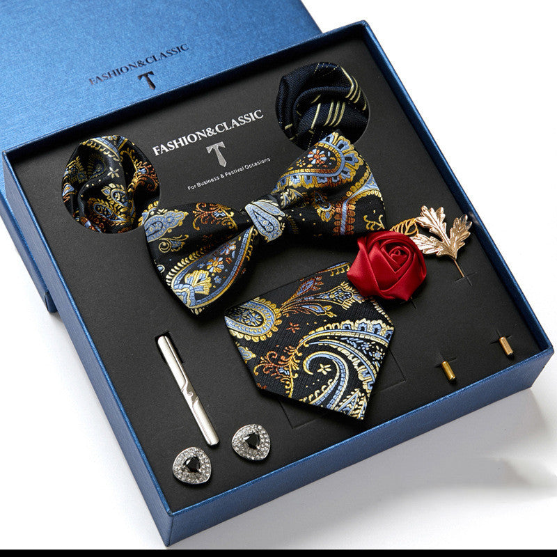 Nouvelle Cravate Homme Coffret Cadeau Mode Affaires Rayée Foulard Carré Combinaison Coffret Cadeau