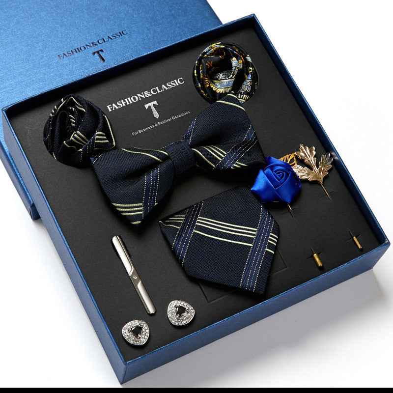 Nouvelle Cravate Homme Coffret Cadeau Mode Affaires Rayée Foulard Carré Combinaison Coffret Cadeau