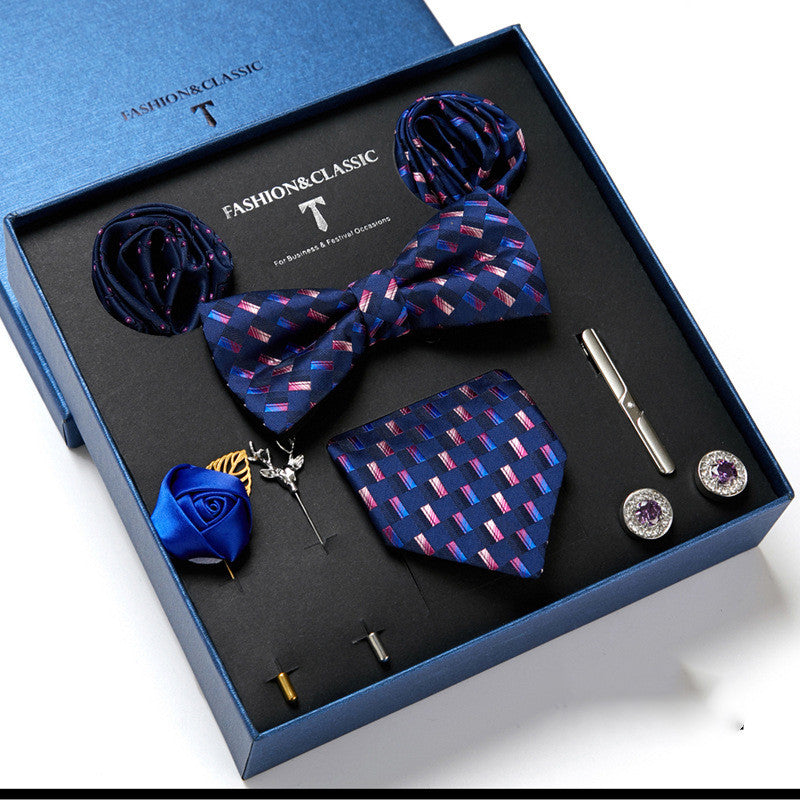 Nouvelle Cravate Homme Coffret Cadeau Mode Affaires Rayée Foulard Carré Combinaison Coffret Cadeau