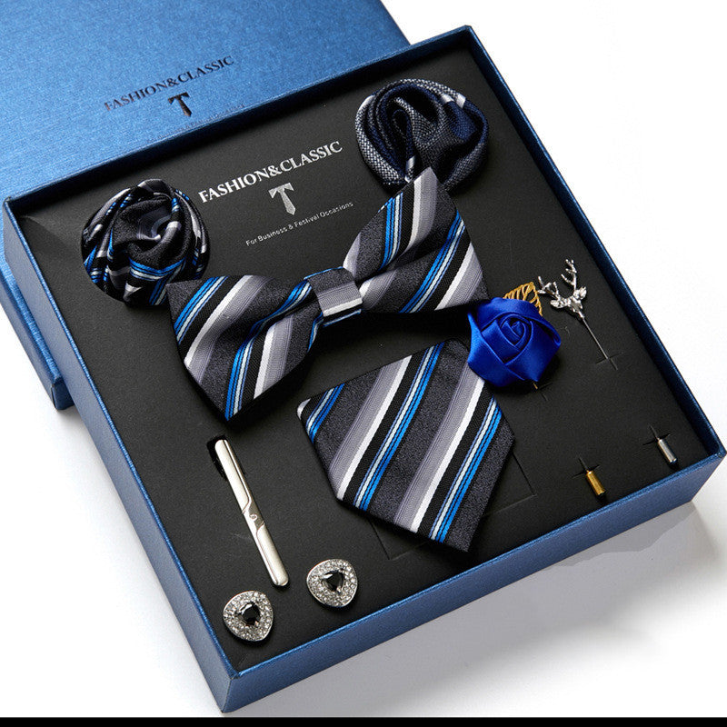 Nouvelle Cravate Homme Coffret Cadeau Mode Affaires Rayée Foulard Carré Combinaison Coffret Cadeau