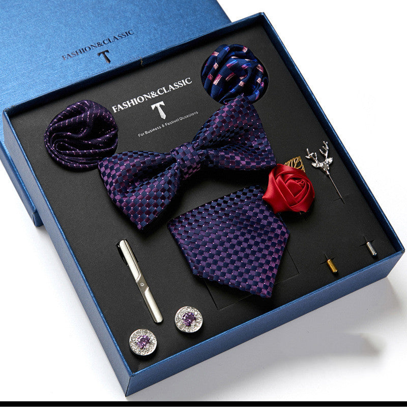 Nouvelle Cravate Homme Coffret Cadeau Mode Affaires Rayée Foulard Carré Combinaison Coffret Cadeau