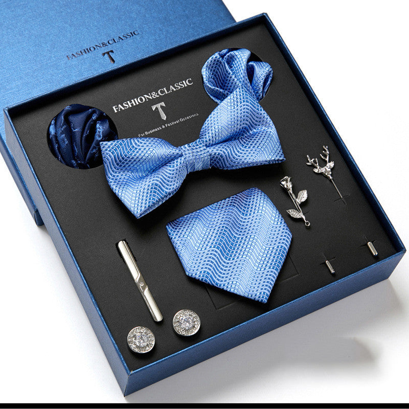 Nouvelle Cravate Homme Coffret Cadeau Mode Affaires Rayée Foulard Carré Combinaison Coffret Cadeau