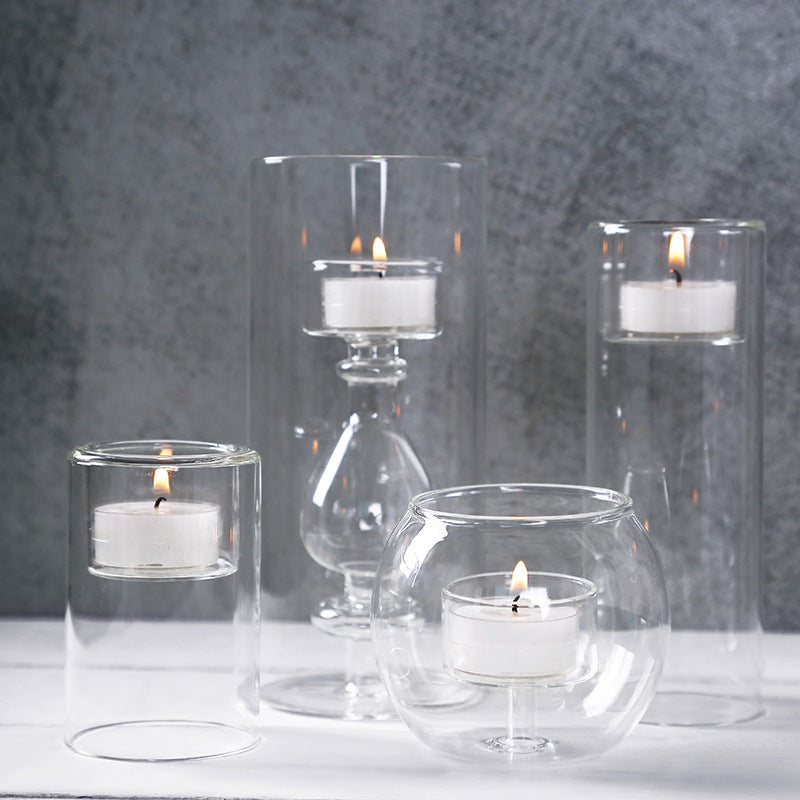 European Style Romantic Candlelight Dinner With Glass Candle Holder