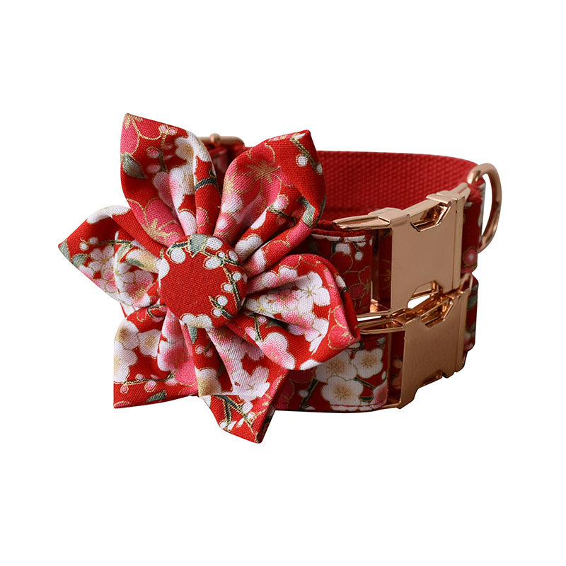 Ensemble laisses et collier pour chien, motif floral rouge