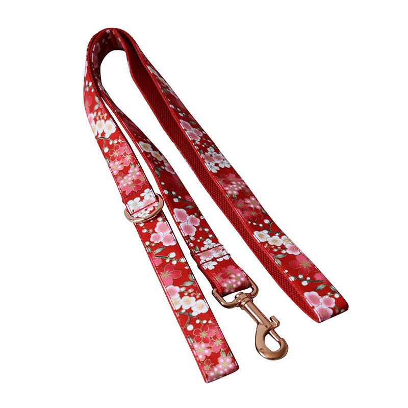 Ensemble laisses et collier pour chien, motif floral rouge