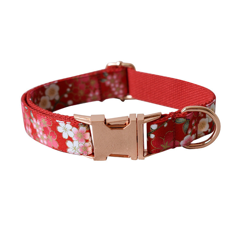 Ensemble laisses et collier pour chien, motif floral rouge