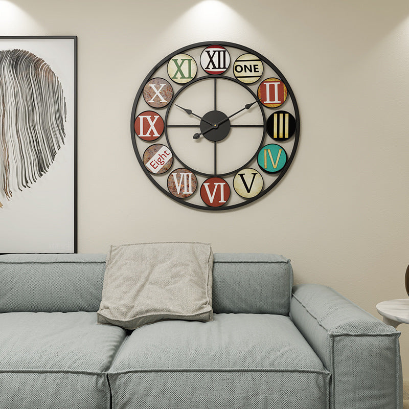 Wrought Iron Metal Silent Wall Clock European Style Retro Living Room Creative Clock Study Clock