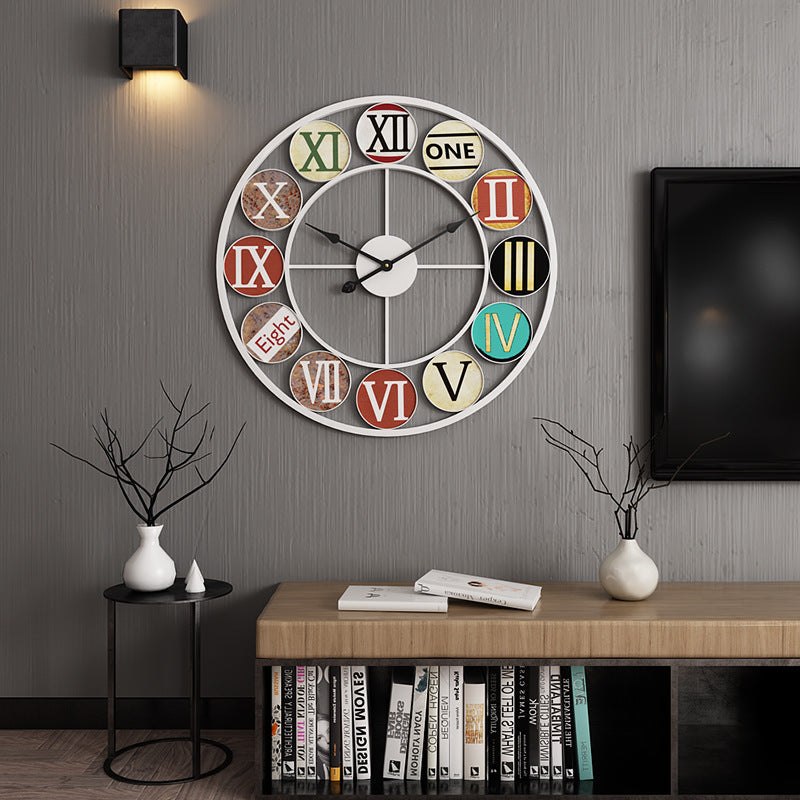 Wrought Iron Metal Silent Wall Clock European Style Retro Living Room Creative Clock Study Clock