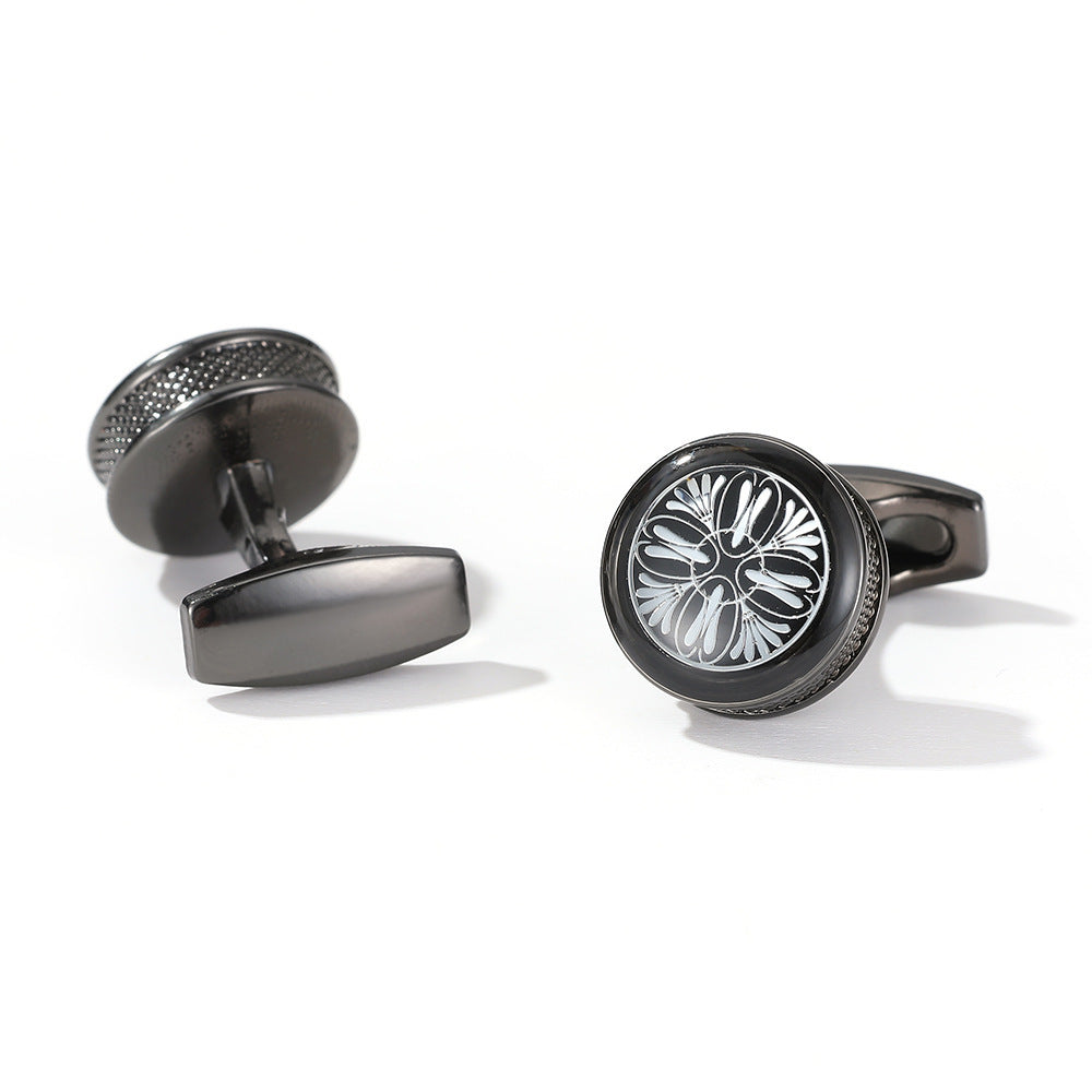 Boutons de manchette ronds en argent à motif tendance