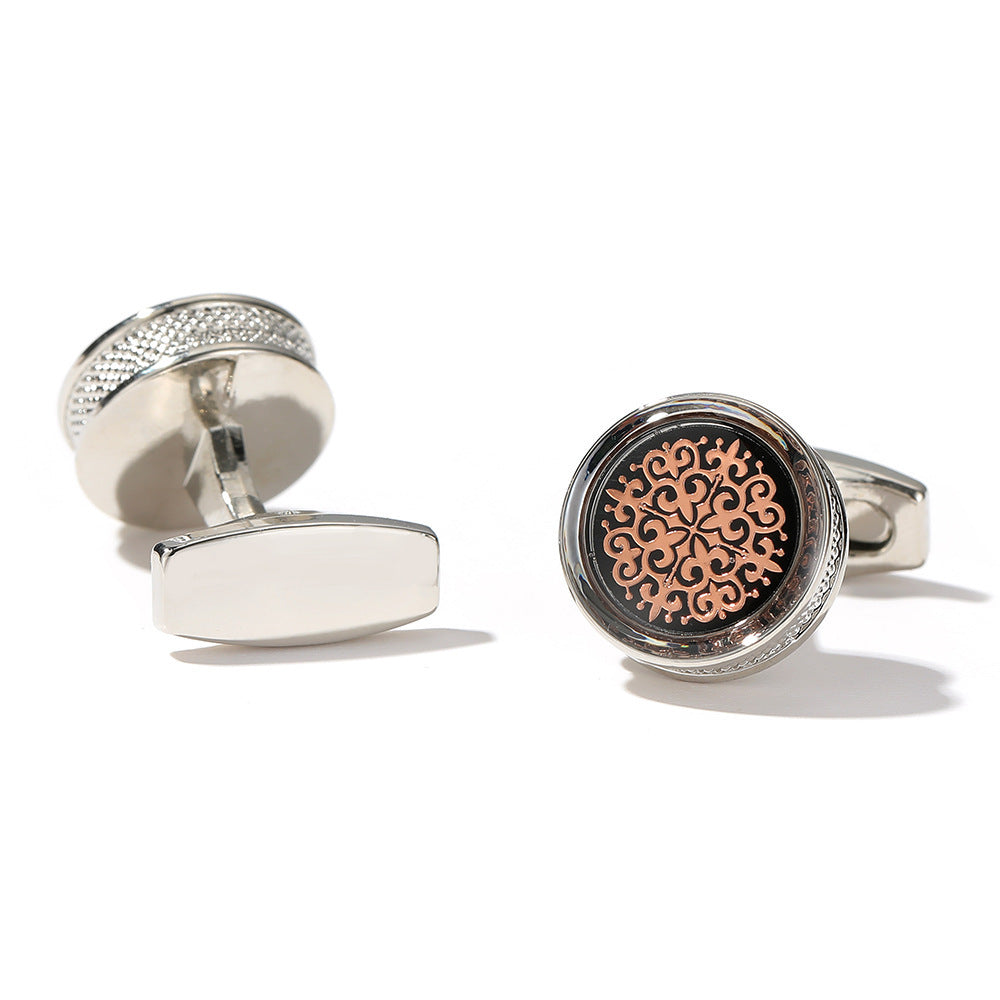 Boutons de manchette ronds en argent à motif tendance