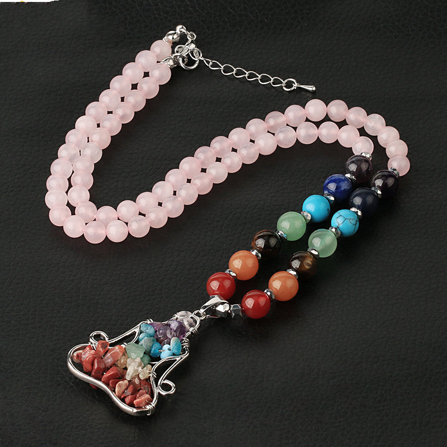 Natural Crystal Stone Seven Chakra Crushed Stone Yoga People Reiki Pendant Necklace