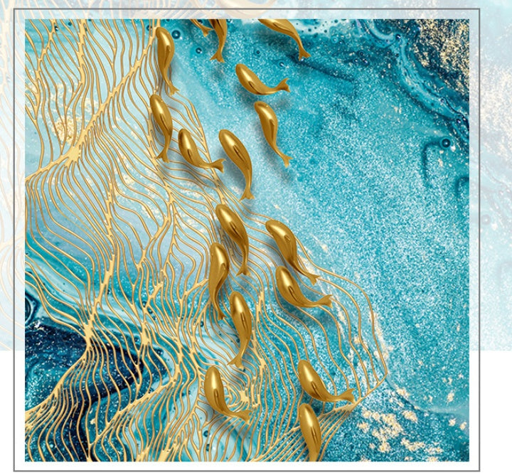 Peinture sur toile poisson doré abstrait marbre nordique.