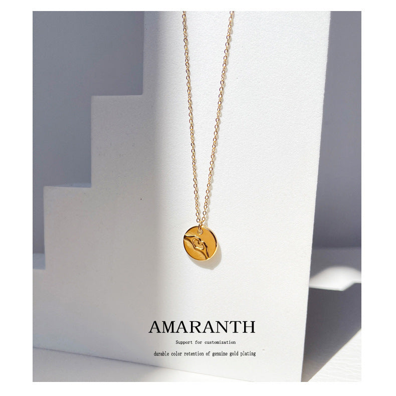 Hand In Hand Round Medal Pendant Necklace