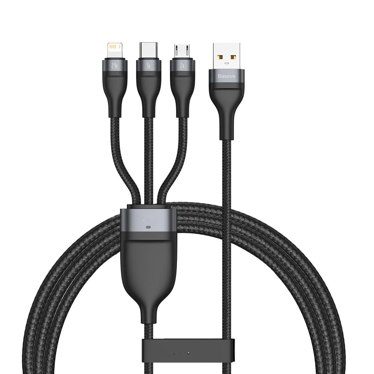 Câble de données de charge rapide USB, câble de chargement de téléphone portable à trois ports