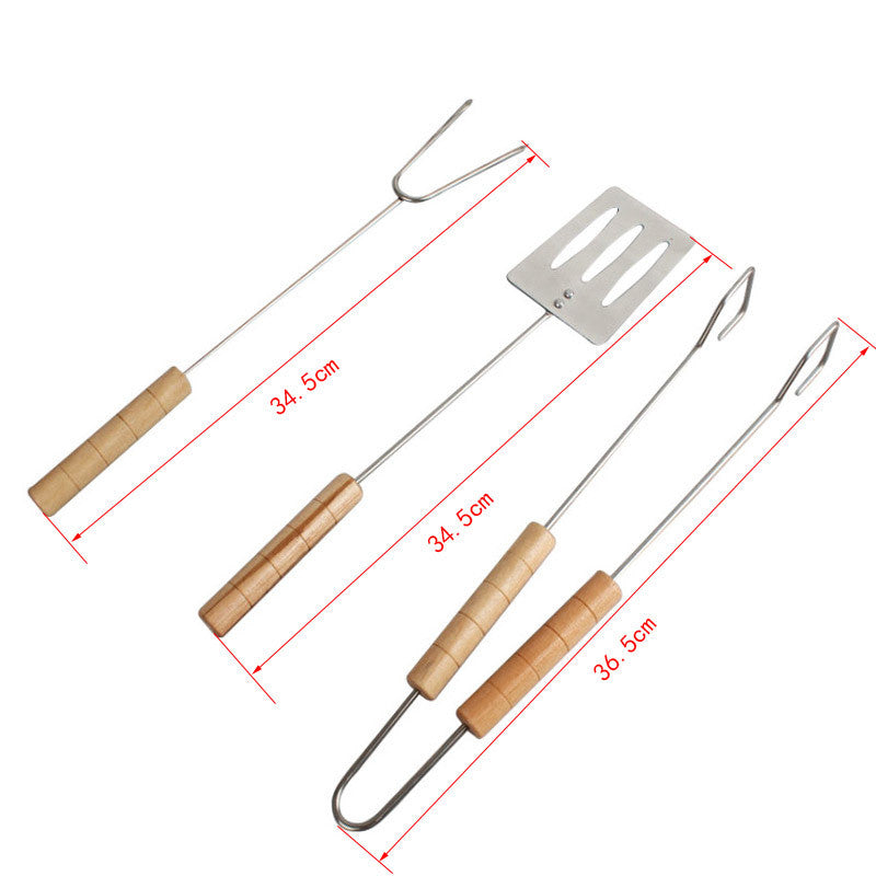 Stainless Steel Wooden Handle Barbecue Clip Barbecue Fork Barbecue Spatula Barbecue Tool Set