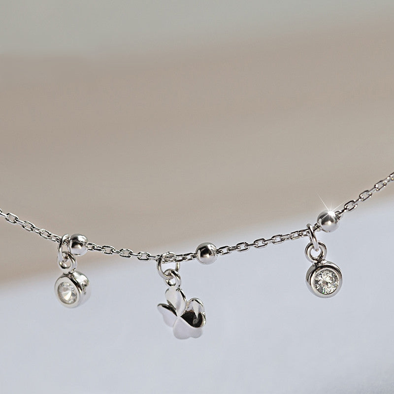 Bracelet de cheville trèfle à quatre feuilles en argent sterling