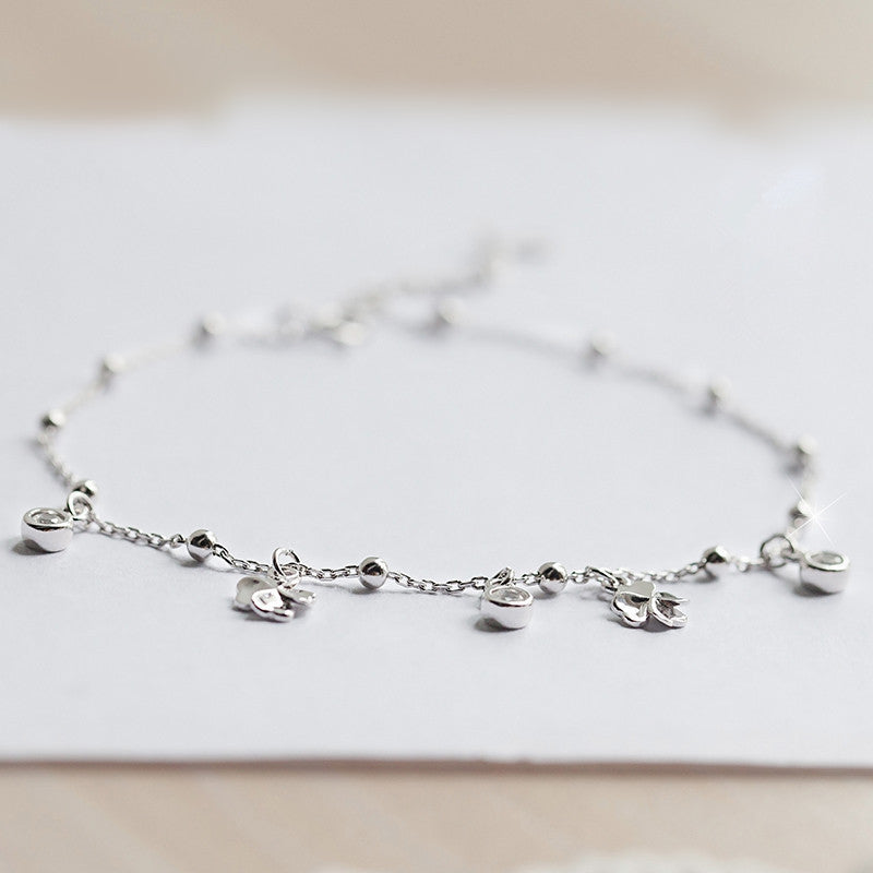 Bracelet de cheville trèfle à quatre feuilles en argent sterling