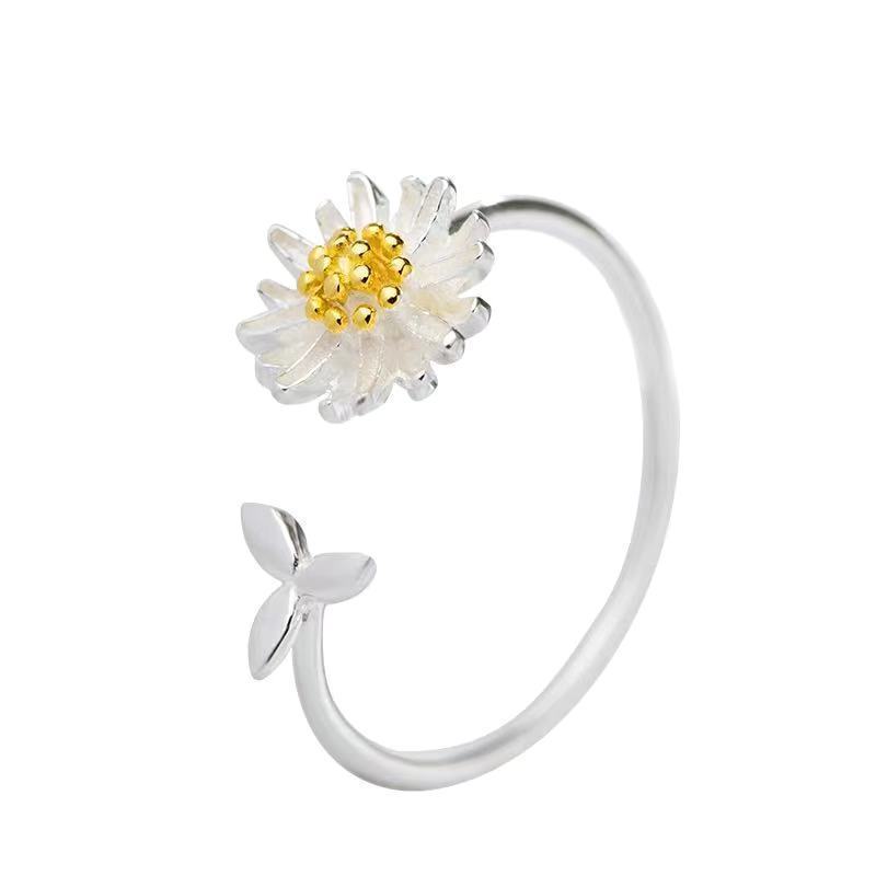 CIAXY Bagues Fleur Marguerite en Argent Sterling 925 pour Femmes Bagues Taille Ajustable Bijoux de Fête à la Mode Cadeau Anillos Mujer
