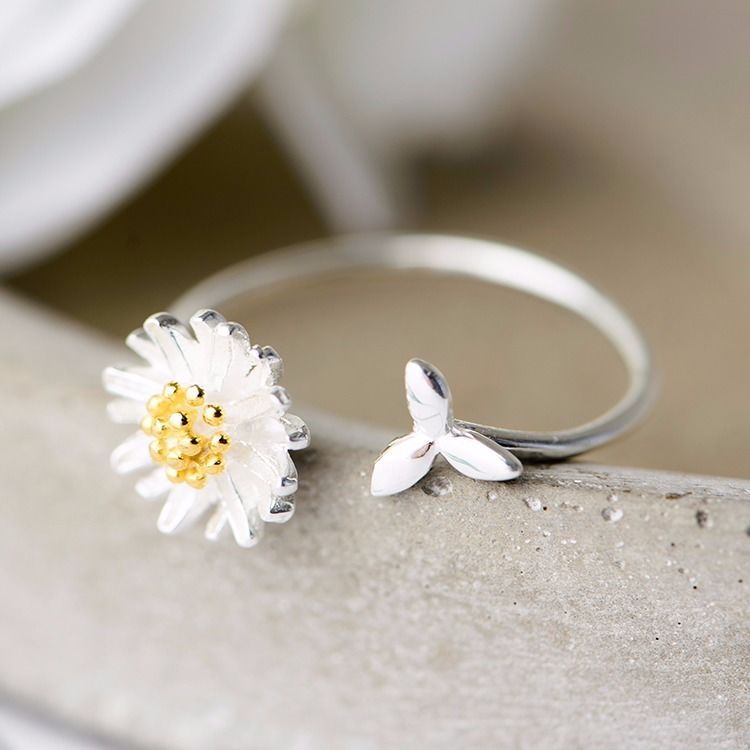 CIAXY Bagues Fleur Marguerite en Argent Sterling 925 pour Femmes Bagues Taille Ajustable Bijoux de Fête à la Mode Cadeau Anillos Mujer