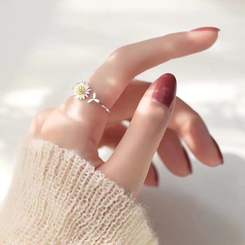 CIAXY Bagues Fleur Marguerite en Argent Sterling 925 pour Femmes Bagues Taille Ajustable Bijoux de Fête à la Mode Cadeau Anillos Mujer