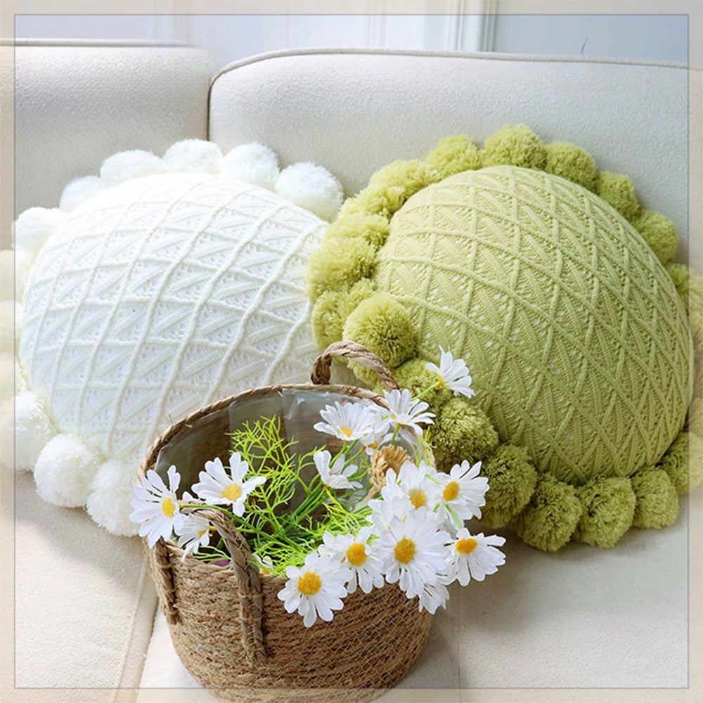Home Decoration Knitting Cushion Cover Mint Green Tassel Pillowcover Modern Sofa Living Room Waist Pillow Bed Head Round Pillow Ins Style Pillow