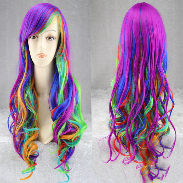 Coiffure dégradée arc-en-ciel colorée