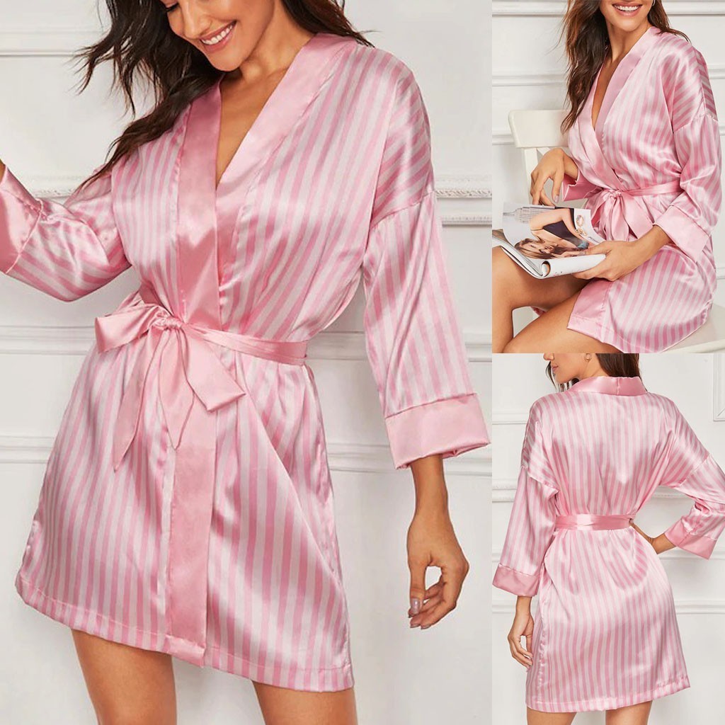 Fashionable home sexy stripe bathrobe