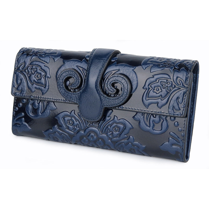 Women's long wallet with first layer oil wax leather