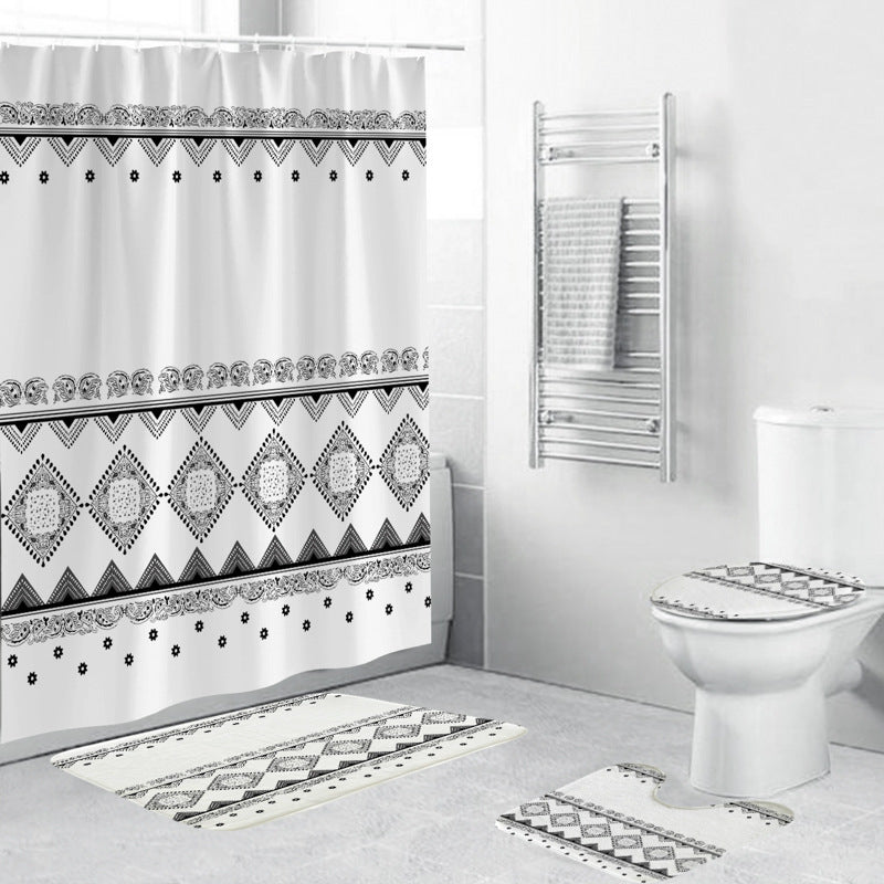 Black And White Pattern Waterproof Green Shower Curtain