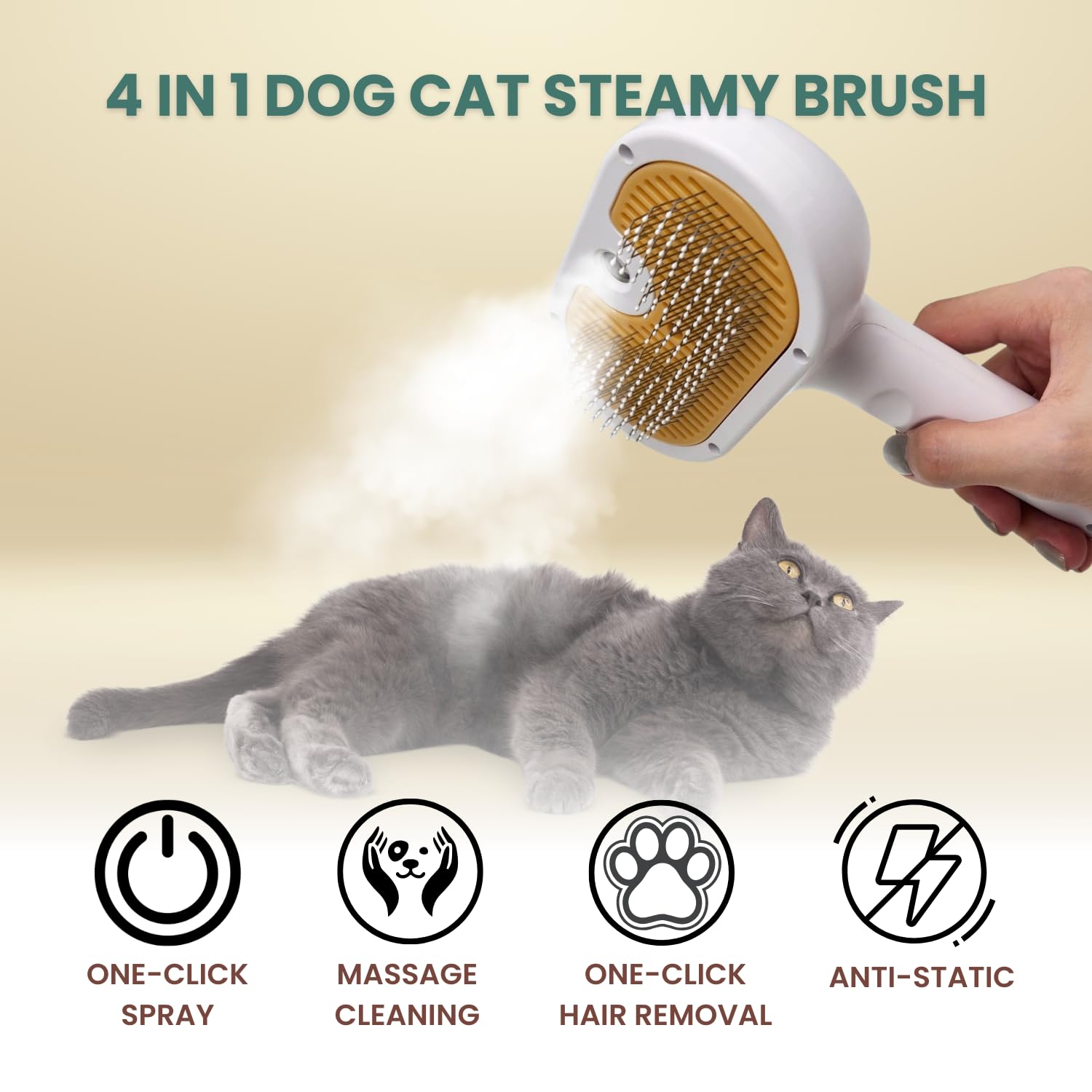 Brosse à eau pour chien et chat, brosse à brume pour chiens et chats à poils courts ou longs, brosse autonettoyante avec spray pour le toilettage des animaux, brosse à vapeur pour chien et chat contre la mue.
