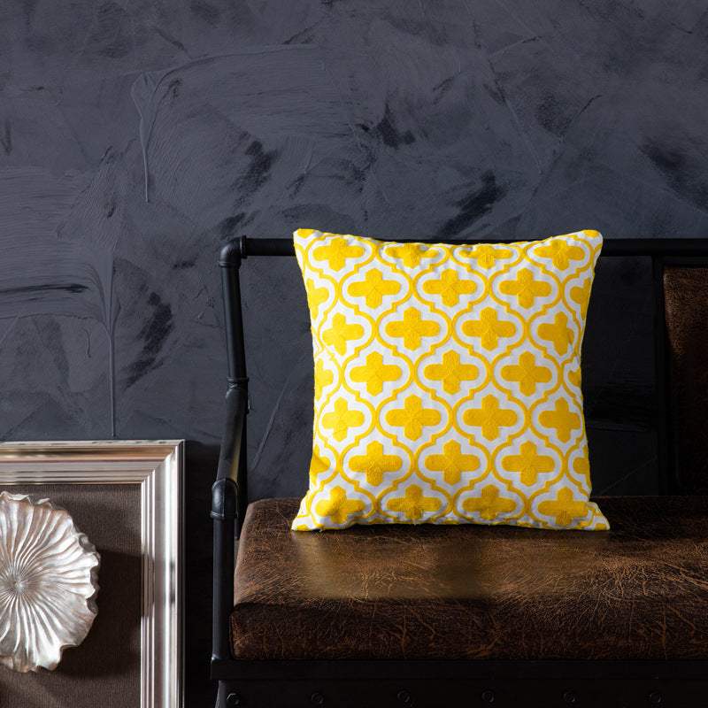 Cotton embroidered pillow with core sofa cushion chair backrest