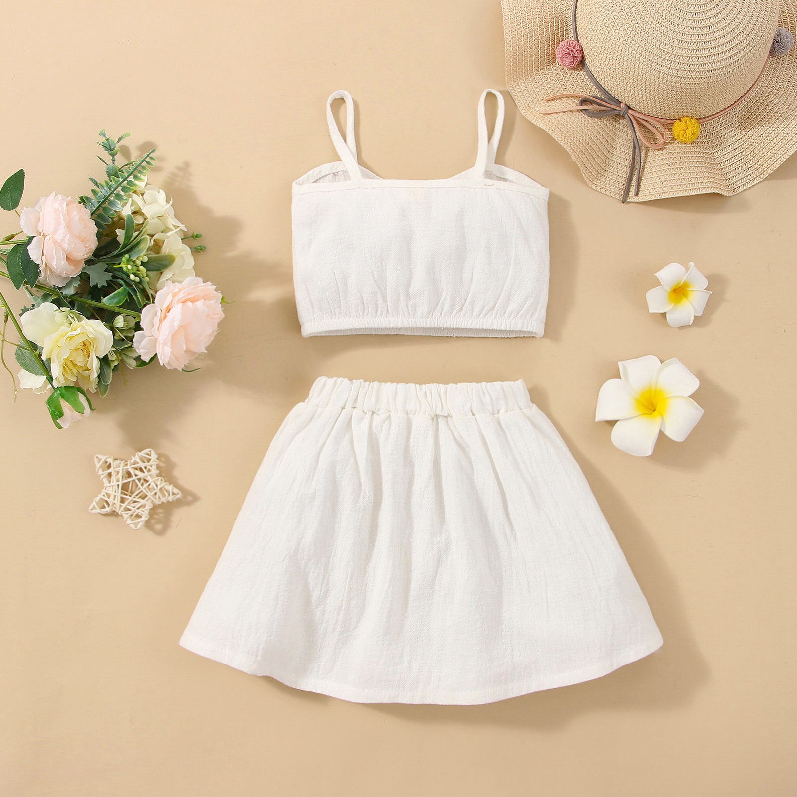 Solid Color Sling Decoration Wooden Buckle Skirt Outfit