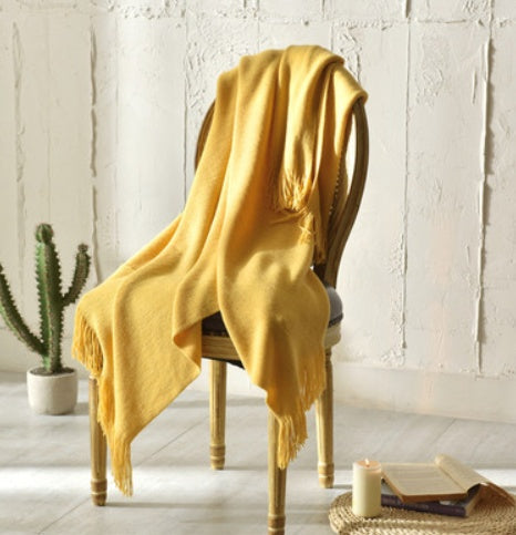 Petite couverture tricotée à franges, couverture de sieste, couverture de canapé