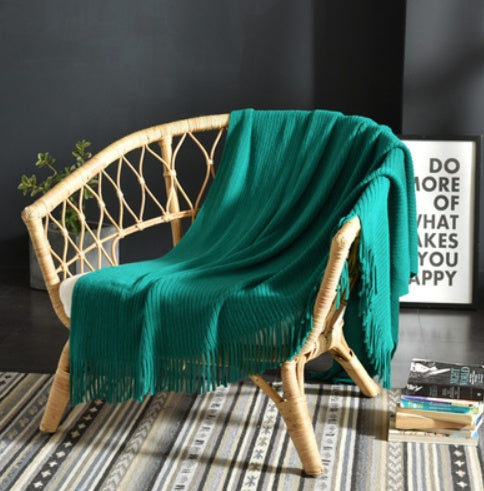 Petite couverture tricotée à franges, couverture de sieste, couverture de canapé